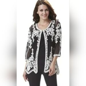 Elegant Black and White Embroidered Women's Jacket